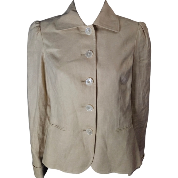 Green Label LAUREN Ralph Lauren Cream/Tan Linen Blazer - Picture 1 of 3
